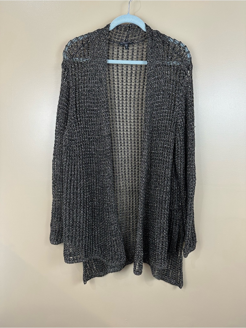 Eileen Fisher Bronze Metallic Sparkle Open Knit Mesh Open Front Cardigan Sz 2X